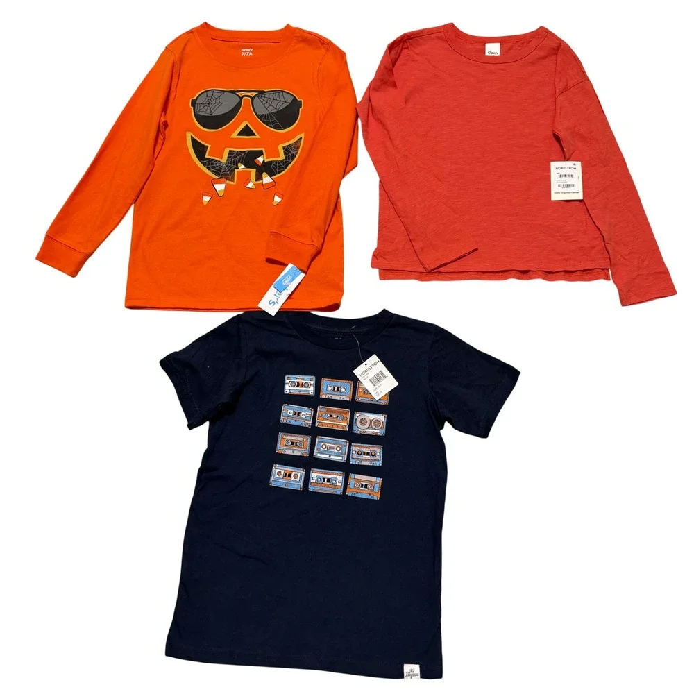 Carter's Open Edit Kid Dangerous Boys 6-7 Orange Red Navy Graphic Shirt Bundle